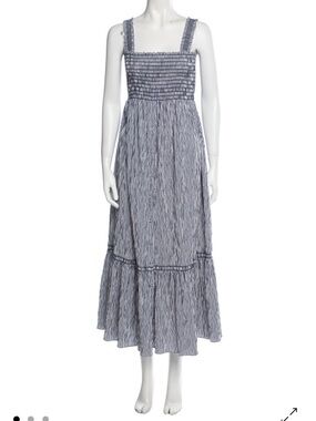 La Ligne Navy and White Striped Smocked Maxi Dress